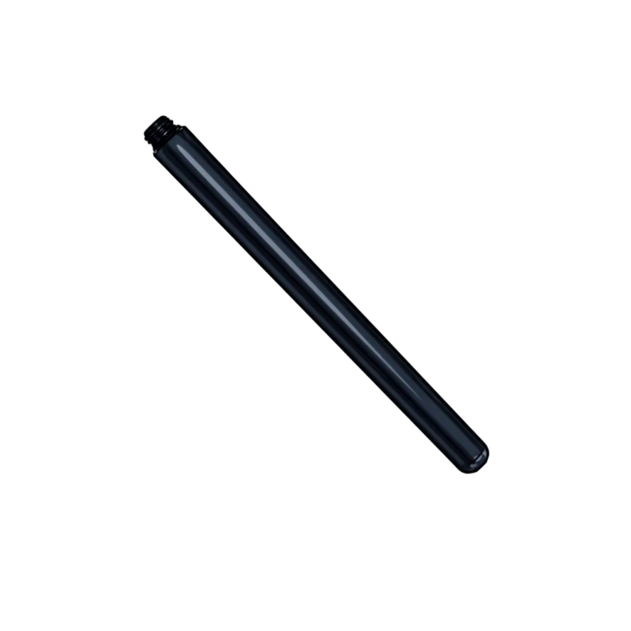 A long, slim black cylindrical rod or handle with a small knob on one end, shown diagonally on a plain white background.